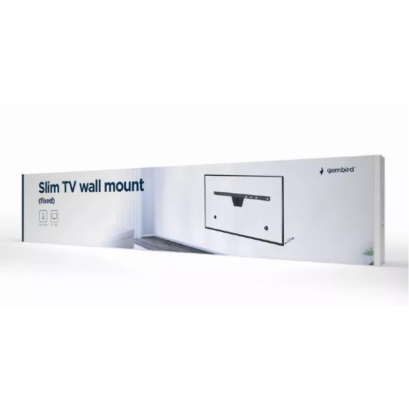 Gembird WM-S80F-01 ohut kiinteä television seinäteline 37–80" (2,03 m), VESA enintään 600x400, enintään 50 kg, musta
