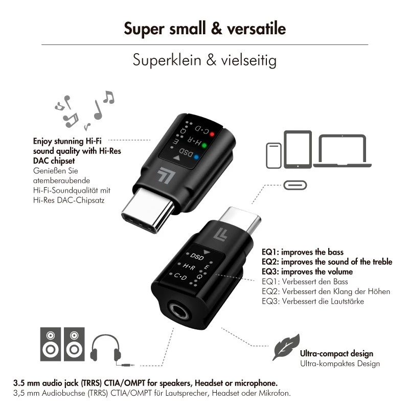 LogiLink USB-C DAC -äänisovitin. USB-C/M - 3.5 Mm/F. musta