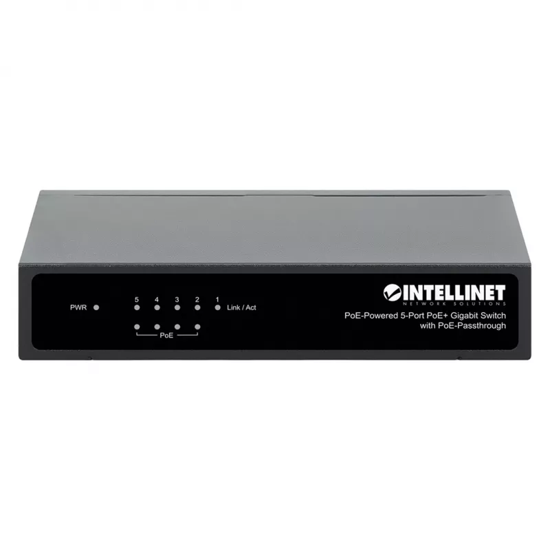 Gigabit 5xPoE Passthrough -kytkin, virransyöttö PoE tai AC, 68W