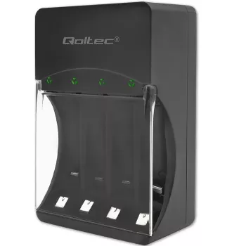 Akkulaturi QOLTEC 50653 Ni-MH AAA (R03) ja AA (R6) akuille, 220–240 V tulo, 1,2 V lähtö