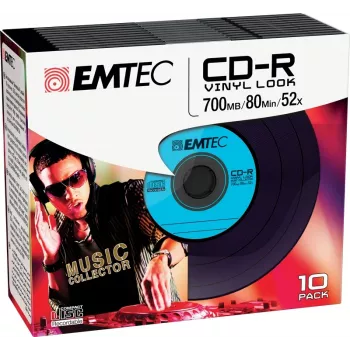 EMTEC Vinyl Look - 10 x CD-R - 700 MB (80 min) 52x - sininen, keltainen, syreeni, vihreä, pinkki - Slim Jewel Case