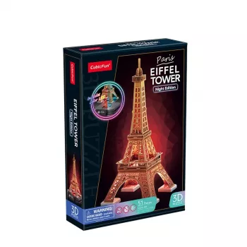 3D-palapeli Cubicfun Eiffel-torni yöversio LED cubicfun malli 306-L534H – valaistu arkkitehtoninen 3D-palapeli