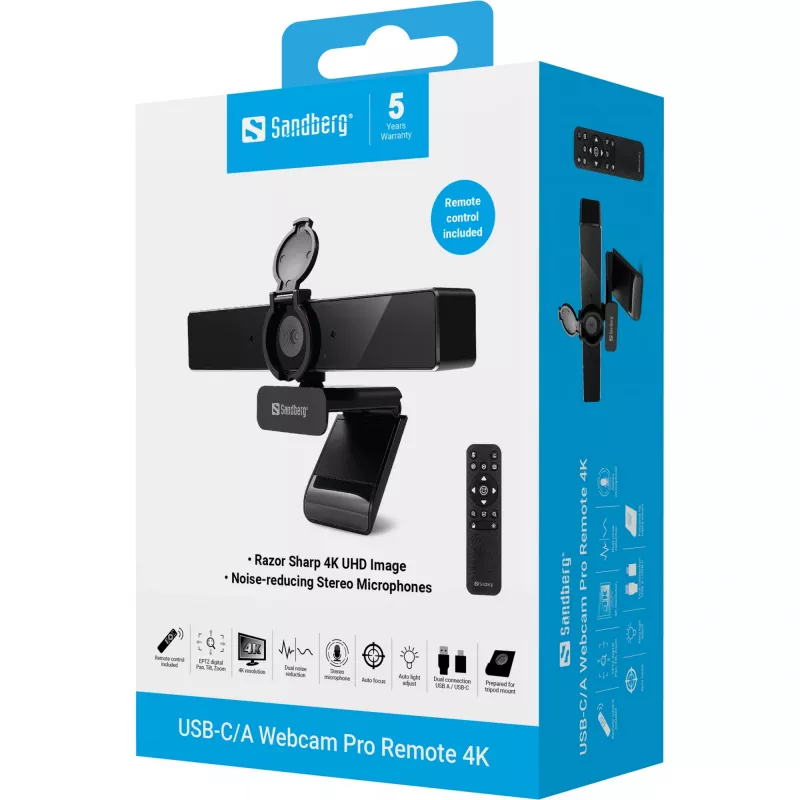 Verkkokamera Sandberg USB-C/A Pro Remote 4K 8 MP 3840x2160