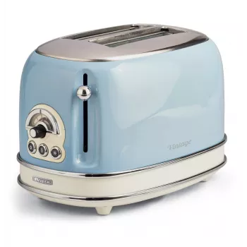 Ariete 155 Design 2 viipaleen leivänpaahdin voileipäkoreilla, 6 paahtoastetta, 810 W, ruostumaton teräskotelo, irrotettava murulaatikko, pastellinsininen