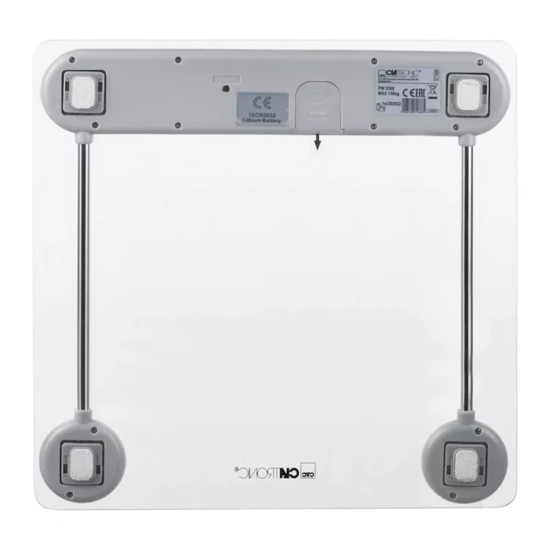 Elektroninen henkilövaaka CLATRONIC PW 3368 — max. 150 kg, tarkkuus 100 g, lasitaso