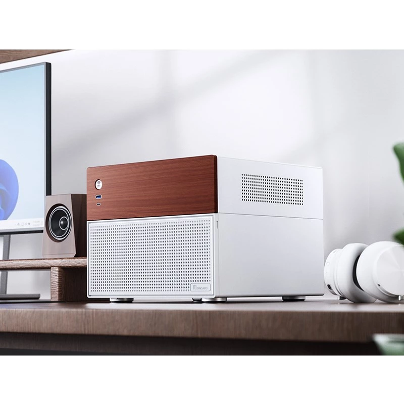 Micro-Tower-tietokonekotelo Jonsbo N4 WEISS Mini-ITX karkaistulla lasilla