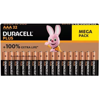 Alkaline AAA-paristot Duracell Plus 32 kpl:n pakkaus (malli 00216914) pitkäkestoinen suorituskyky