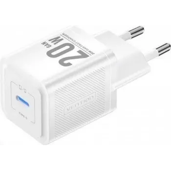 Vention matkalaturi FEPW0-EU – 20W USB-C sisätilan AC-laturi älypuhelimelle, tabletille, älykellolle, kuulokkeille, valkoinen