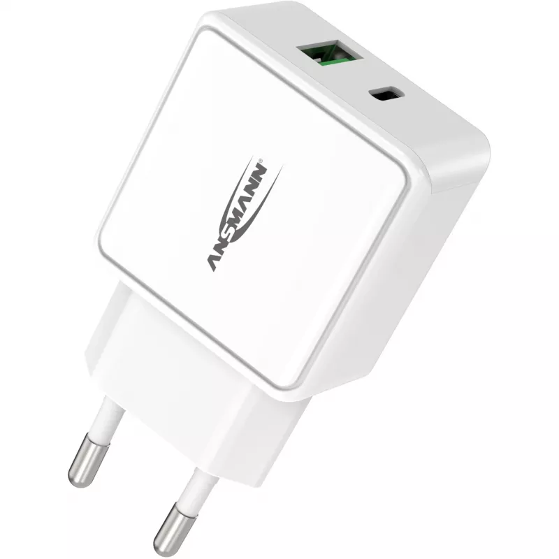 ANSMANN HC218PD - verkkolaite - 18 W - 3000 mA - PD, QC 3.0 - 2 lähtöporttia (USB, USB-C) - valkoinen (1001-0111)