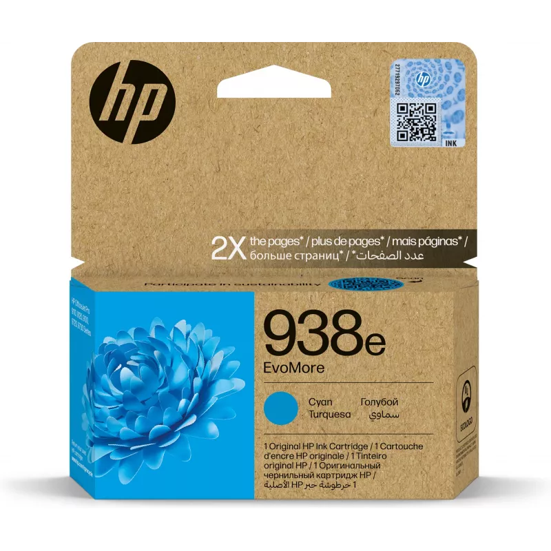 Mustekasetti HP 938e EvoMore syaani – vakiokesto, yksittäispakkaus, n. 1650 sivua