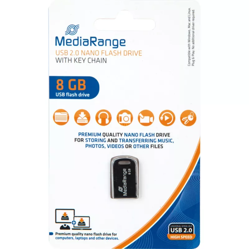 MediaRange Nano - USB-muistitikku - 8 GB - USB2.0 - musta (MR920)
