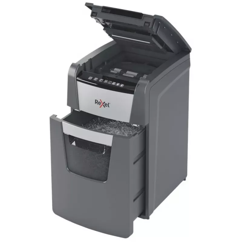 Rexel Optimum AutoFeed+ 130M paperinsilppuri, mikrosilppu 2 x 15 mm, P-5, 130 arkkia, 44 l:n astia
