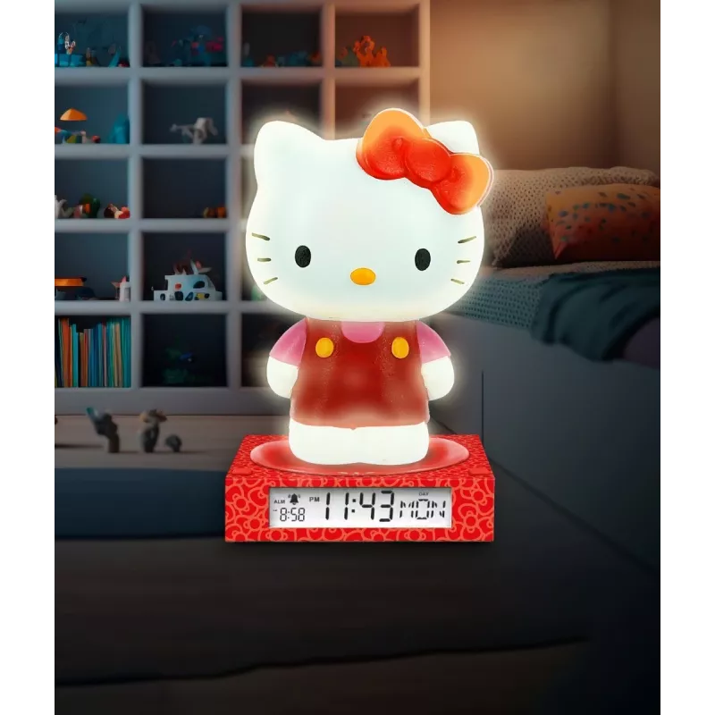 3D-yövalo Kids Euroswan HK50198 Hello Kitty -kuosilla ja sisäänrakennetulla herätyskellolla