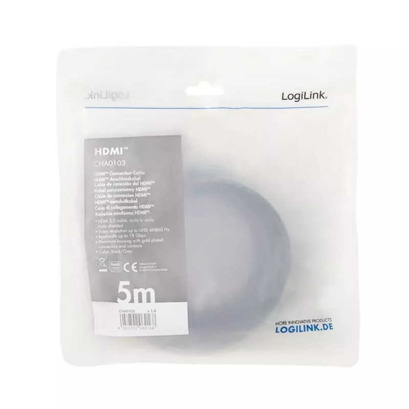 HDMI-kaapeli 4K/60Hz, alumiini, musta, 5 m