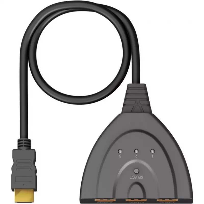 HDMI-vaihtokotelo 3 to 1 (4K @ 60Hz), HDMI-kytkin (musta, 55cm kaapeli)