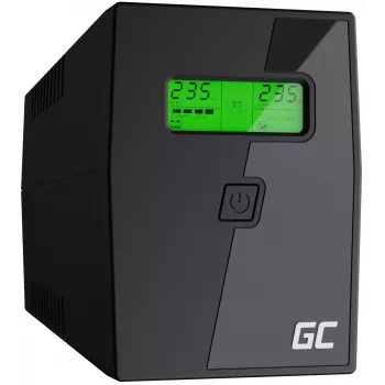 Keskeytymätön virtalähde Green Cell UPS02 0,8 kVA (480 W) line-interactive, LCD, 2× Type-F pistorasiaa, USB-B, RJ-45, RJ-11