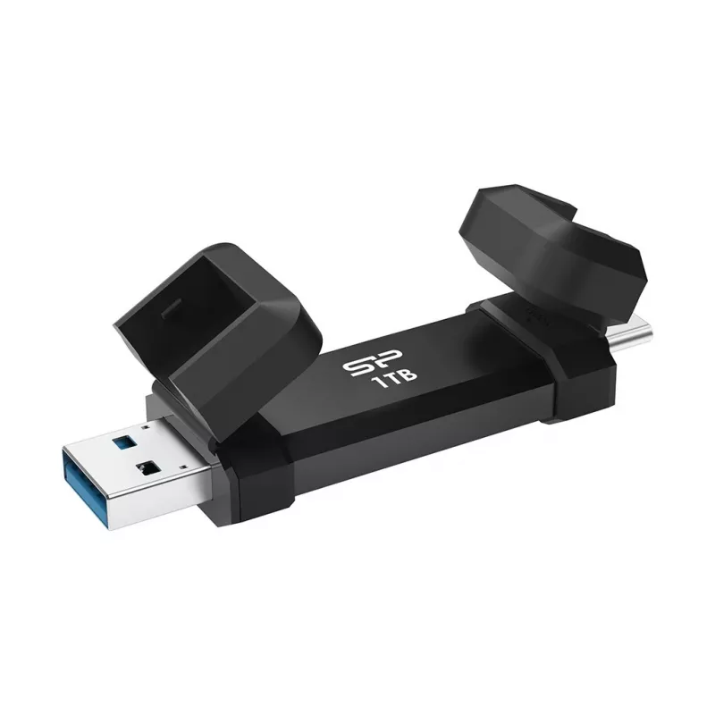 USB-muistitikku Silicon Power DS72 1 TB, USB 3.2 Gen 2 Type-A / Type-C, alumiini-kumikotelo, musta
