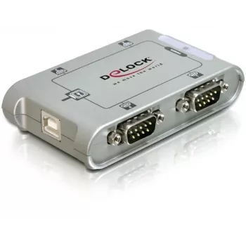 Delock 87414 USB 2.0 - 4x sarjaportti RS-232 -sovitin, sis. 1 m jatkokaapeli, hopea