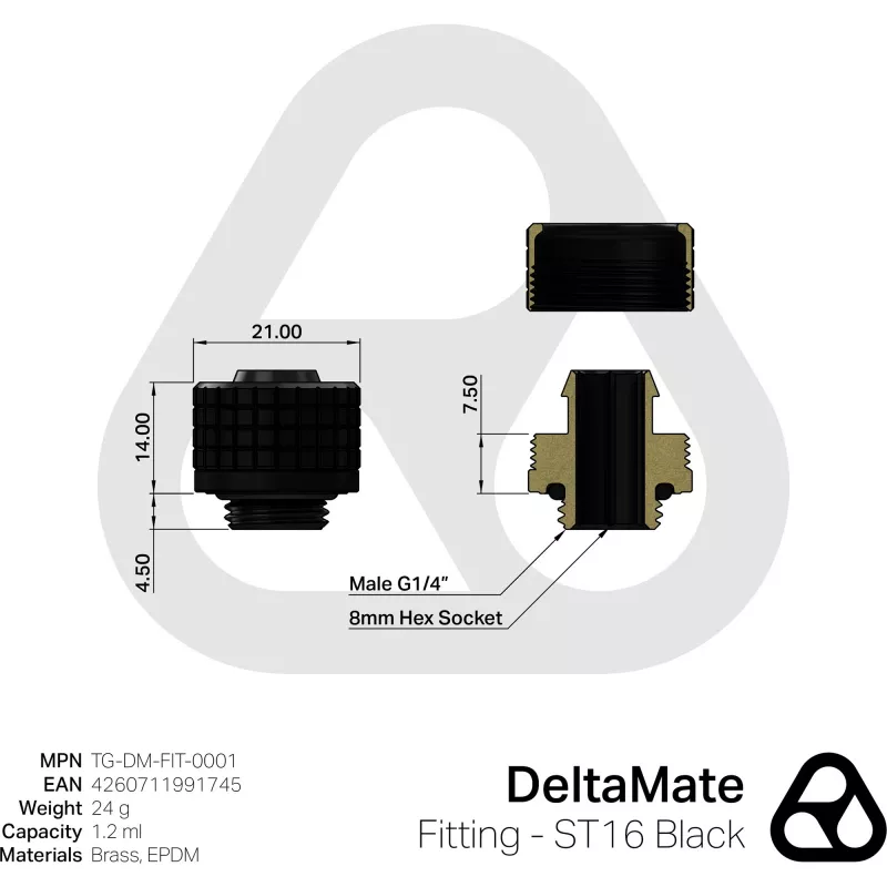 Thermal Grizzly DeltaMate ST16 Vesijäähdytysliitin, Musta