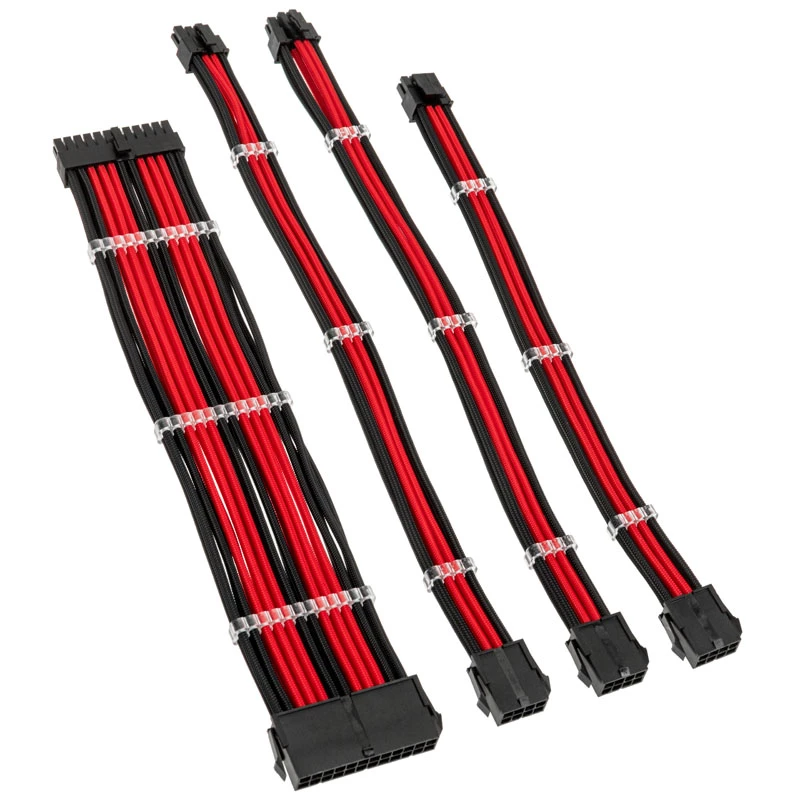 Kolink Core Standard Braided kaapelin jatkosarja – syvänmusta / racing-punainen, 24-pin + 8-pin + 6+2-pin + SATA