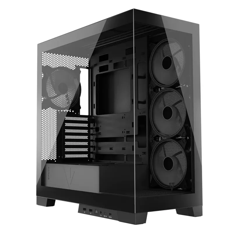 PC-kotelo MODECOM Volcano SPACE APEX ARGB Midi Tower, karkaistu lasi, USB-C, tukee ATX/microATX/Mini-ITX, GPU jopa 430 mm, CPU-jäähdytin jopa 180 mm