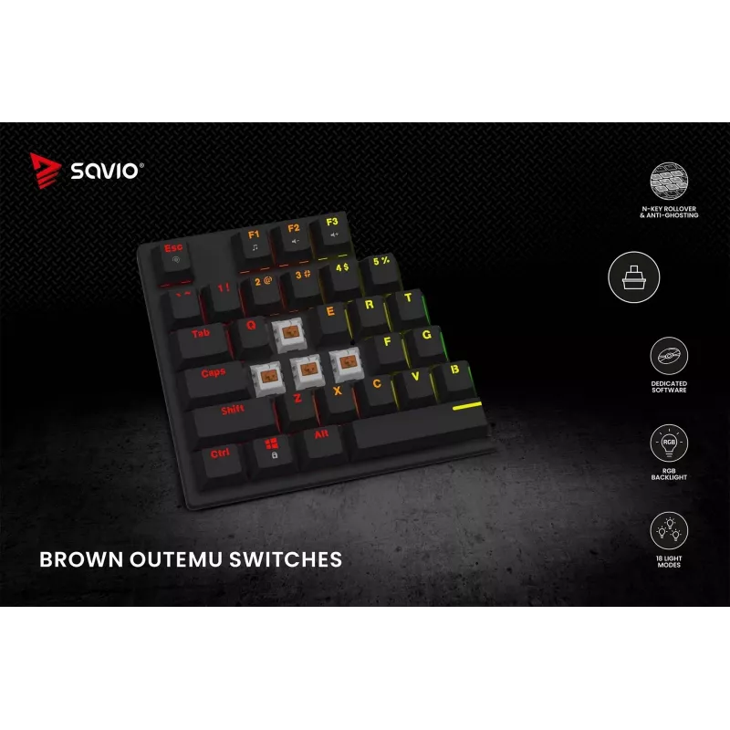 Savio mekaaninen näppäimistö RGB Tempest X2 Outemu Brown