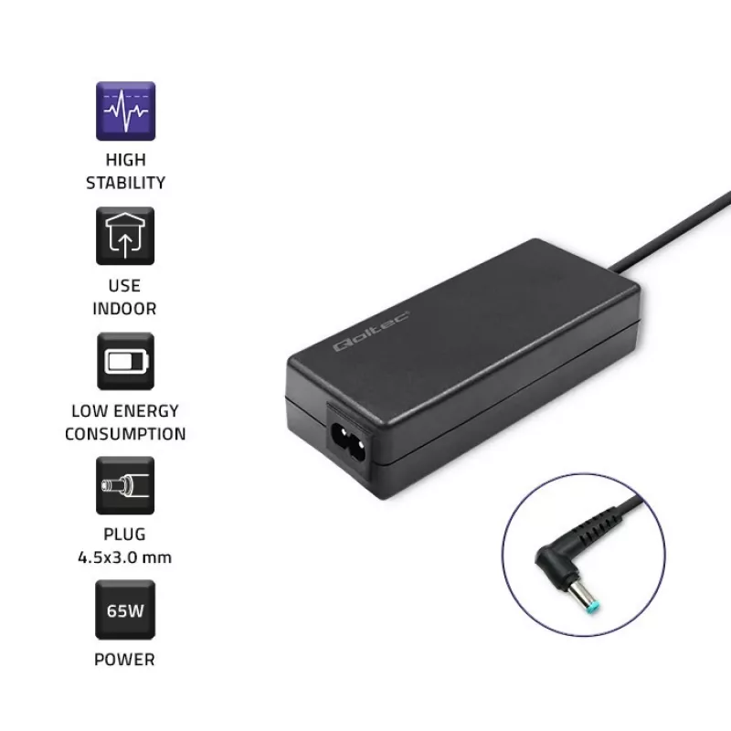 Virtalähde Qoltec 51555 sisäkäyttöön 65W musta