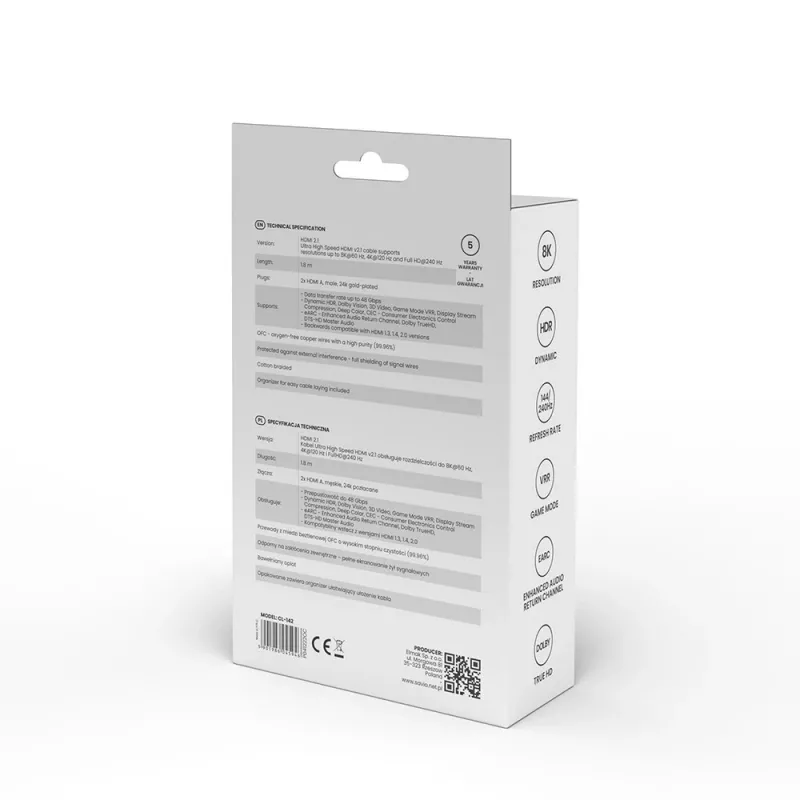HDMI-kaapeli Savio CL-142 v2.1 1,8 m, HDMI Type-A uros–uros, kullatut liittimet, musta/sininen