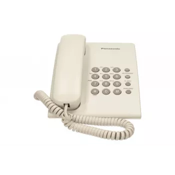 Analoginen puhelin Panasonic KX-TS500PDW — 16 painiketta, valkoinen, pöytä-/seinäasennus, 100 merkinnän puhelinluettelo