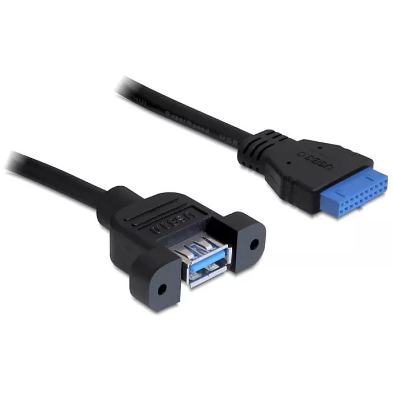 USB 3.0 F/F -kaapeli DeLOCK 83118 0,5 m musta