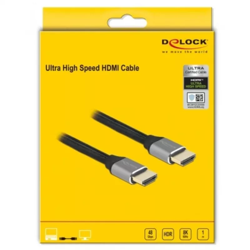 HDMI-kaapeli DeLOCK Ultra High Speed 48 Gbps 8K 60 Hz harmaa 1 m