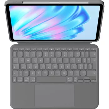 Logitech Combo Touch - näppäimistö ja foliosuojus - kosketuslevyllä - taustavalaistu - Apple Smart connector - QWERTZ - Sveitsi - Oxford Gray - mallille A