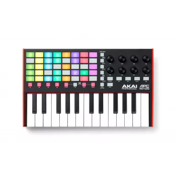 MIDI-ohjain AKAI APC Key 25 MK2 – 25 kosketusherkkää näppäintä, 40 padia, RGB-taustavalo, 8 encoderiä, USB-virransyöttö