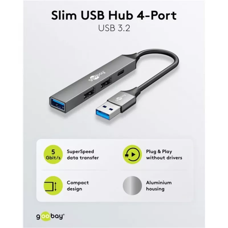 Goobay Slim 4-porttinen USB-keskitin, USB-A – USB-C™/USB-A, USB 3.2 (74458)