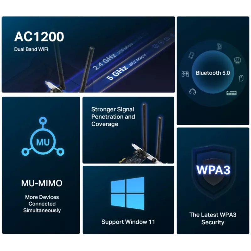 Mercusys AC1200 Wi-Fi Bluetooth PCIe-sovitin MA30E dualband