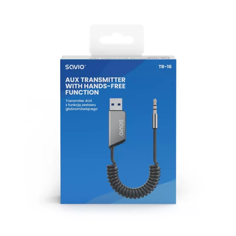 Savio TR-16 lähetin AUX-adapteri handsfree-toiminnolla, Bluetooth 5.3, Google Assistant/Siri