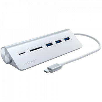Satechi Type-C alumiininen USB-keskitin ja kortinlukija, hopea, ST-TCHCRS