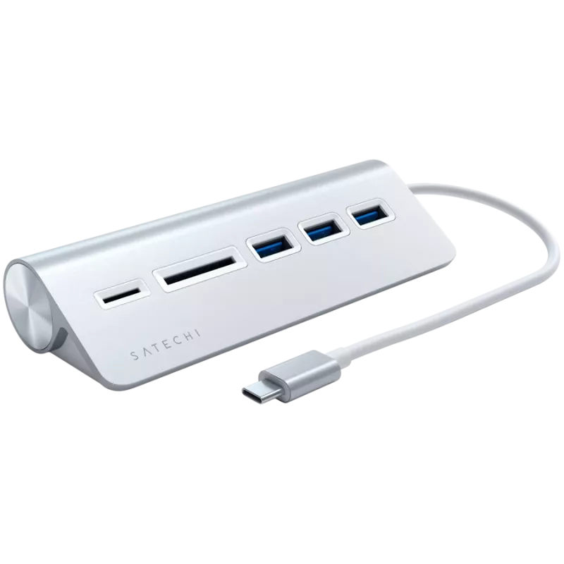 Satechi Type-C alumiininen USB-keskitin ja kortinlukija, hopea, ST-TCHCRS