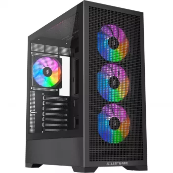 PC-kotelo Silentware Core 100 A-RGB musta — malli CORE100Schwarz, A-RGB-valaistus, Mid-Tower-kokoluokka
