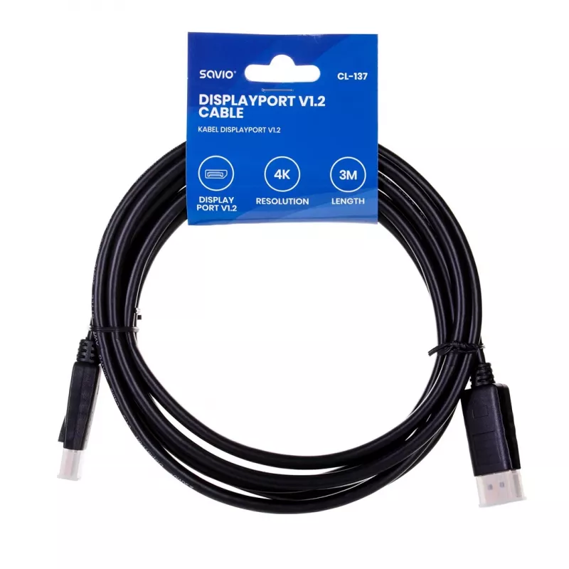 Savio CL-137 DisplayPort-kaapeli 3 m musta