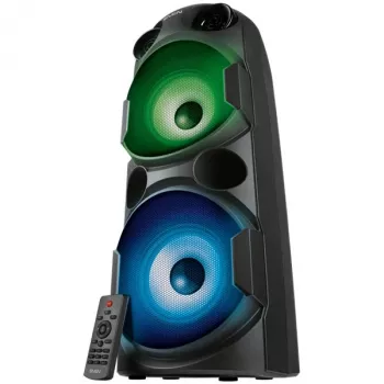 SVEN PS-750 2x40W; LED-näyttö; TWS; FM-radio; AUX; USB/SD-korttituki; valaistus; mikrofonitulo (karaoke); kaukosäädin; sisäänrakennettu taajuuskorjain