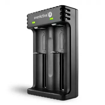 Akkulaturi everActive LC200 kotitalous USB, 2 paikkaa, Li-Ion, tukee A/AA/AAA/AAAA/C/D, 5 V tulo, 4,2 V lähtö, musta