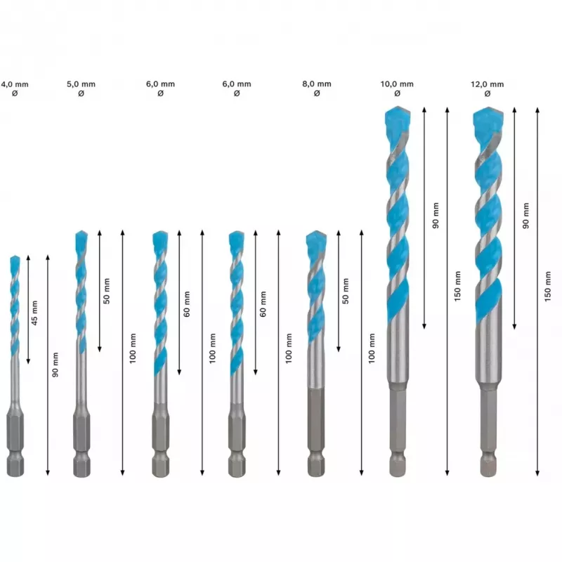 Bosch Expert HEX-9 porasarja, 7 osaa, koot 4–12 mm, HEX-9 varsi