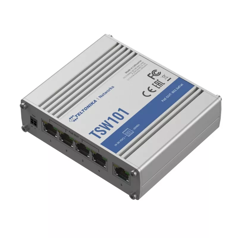 Teltonika TSW101 kytkin 5xGbE Ethernet 4xPoE+