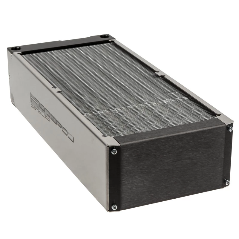 Jäähdytyslohko Aqua-Computer 33706 — alumiini/kupari/ruostumaton teräs, 320×140×73 mm, harmaa/hopea