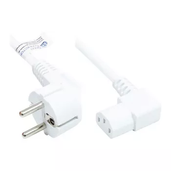 Virtakaapeli suojakosketinpistoke tyyppi E+F (CEE 7/7, kulma) - C13 (oikealle kulma), valkoinen, 1,00 mm², 5 m, Good Connections® (P0131-W050)
