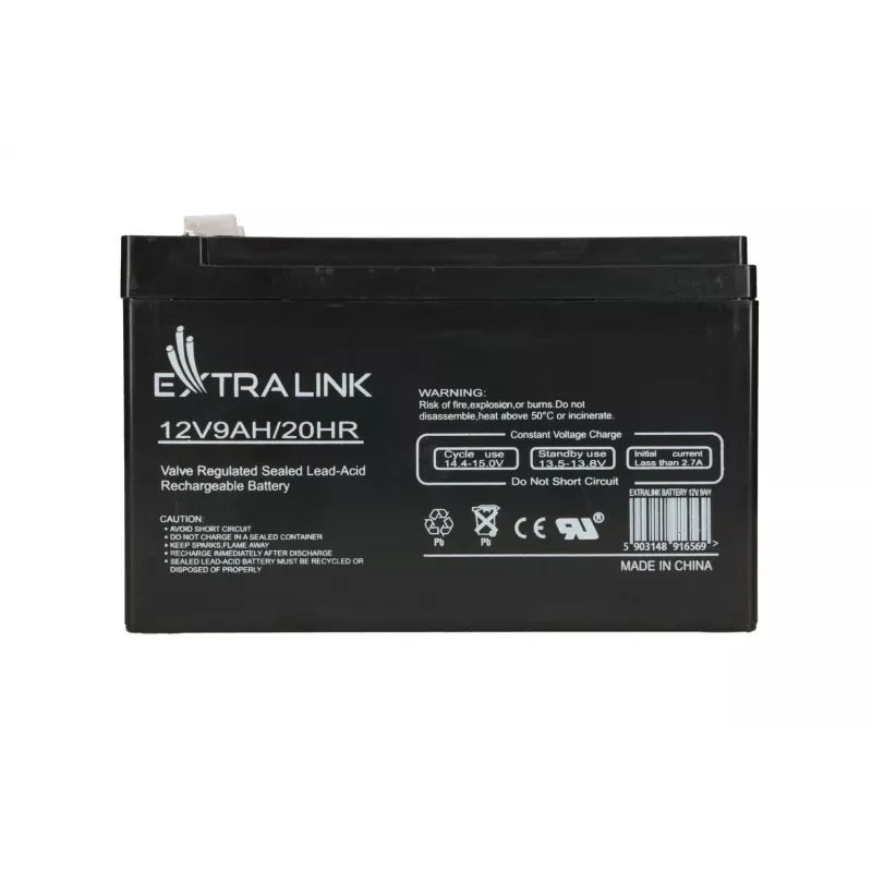 Suljettu lyijyakku (VRLA) 12V 9Ah Extralink – AGM, 1 kpl, musta