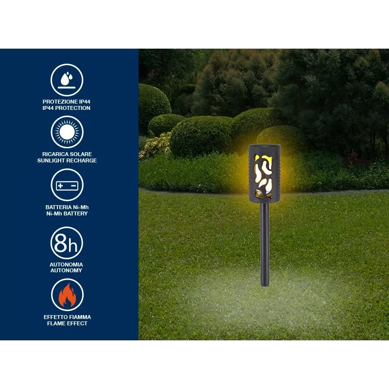 Beper P207ILO101 aurinkokäyttöinen puutarhavalaisin maatapilla, 12 LED liekkiefekti, IP44, musta