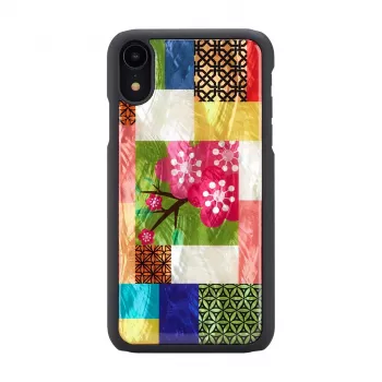 iKins puhelinkotelo iPhone XR — kirsikankukkakuvio, musta