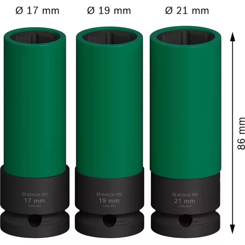 Iskuvääntösarja Bosch PRO 1/2 inch, 3-osainen, syvät hylsyt vannesuojalla